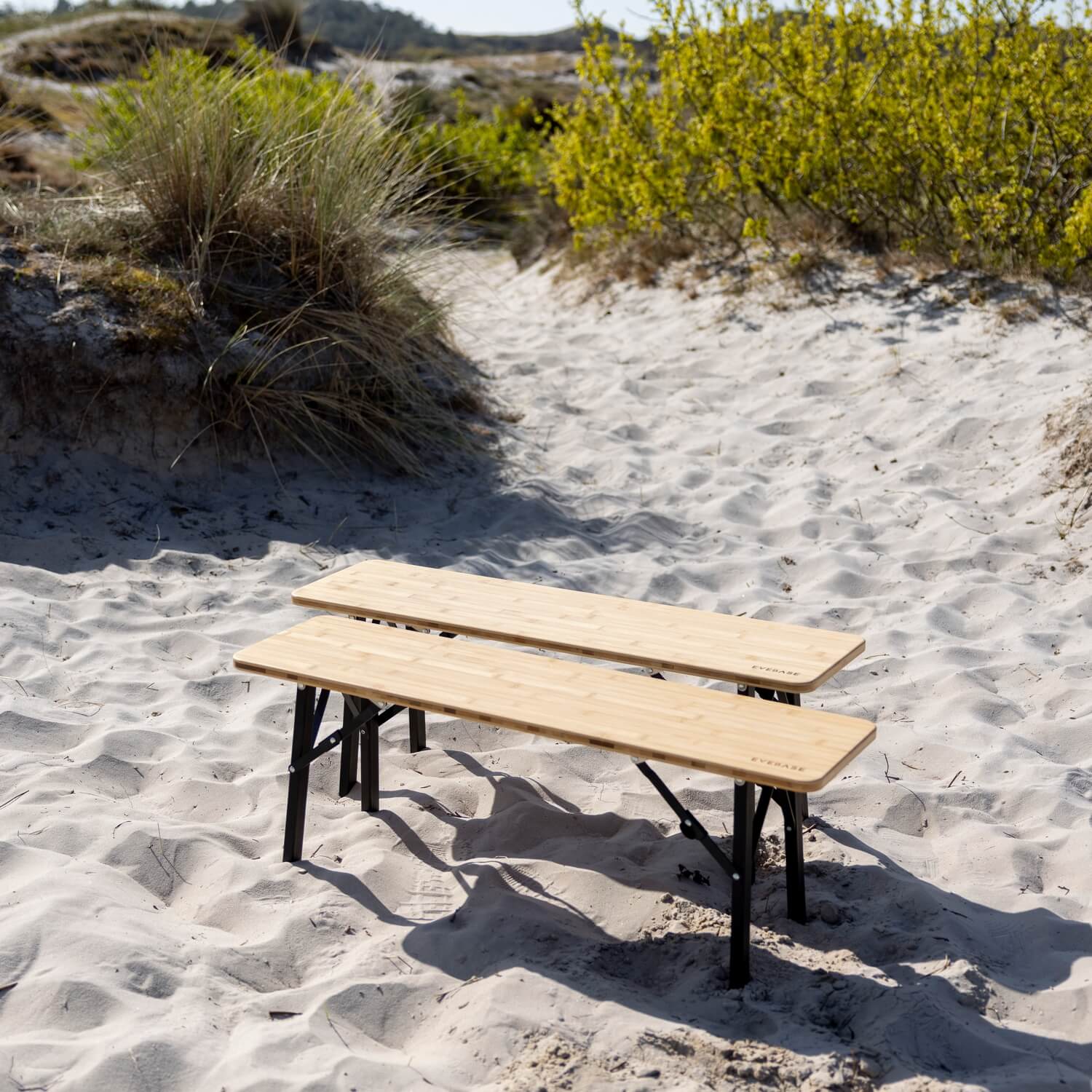 Banc de camping en bambou, lot de 2
